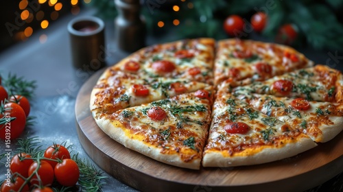 Delicious Homemade Pizza with Cherry Tomatoes and Herbs
