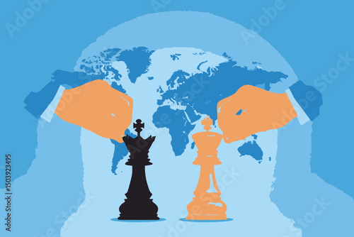 Hand Playing Chess Geopolitics World Trade Alliance Diplomacy Superpower Negotiation Sanction Concept Vector