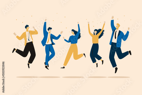 Happy Office Workers Celebrating Success, Joyful Team Achievement, Excited Diverse Staff, Employee Celebration and Workplace Happiness Concept