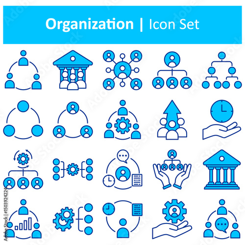 Organization Icons set. Vector illustration in modern thin line style of business related icons: teamwork, handshake, agreement, and more. Pictograms and infographics.