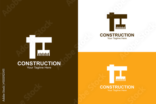 Minimalist Construction Logo with Tower Crane & Cityscape - Editable EPS Vector