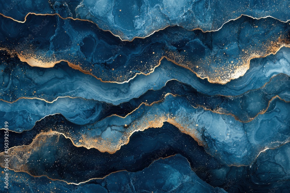 Fototapeta premium Fluid abstract art waves digital creation modern design blue and gold high-resolution contemporary style