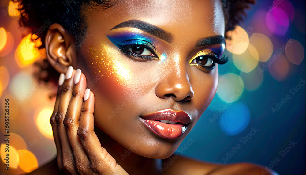 Obraz premium Colorful makeup on a beautiful woman's face.