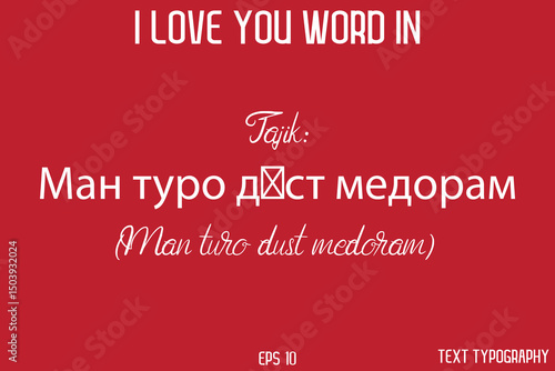 Tajik: Ман туро дӯст медорам (Man turo dust medoram)    -  I Love You Word Typography Cursive Text