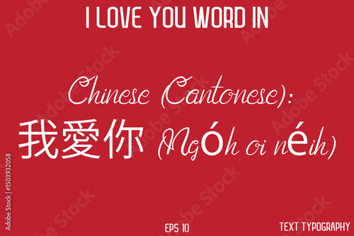Chinese (Cantonese): 我愛你 (Ngóh oi néih)      -  I Love You Word Typography Cursive Text