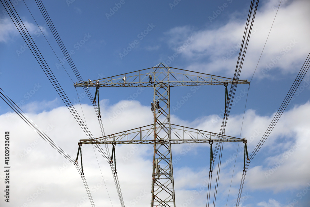 custom made wallpaper toronto digitalPainters in secure clothing work on a high-voltage mast