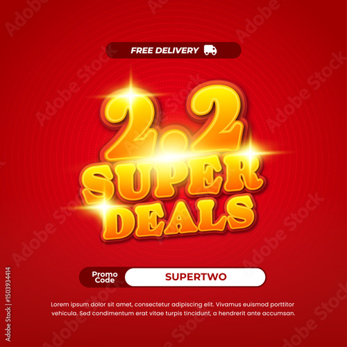 2.2 Super Shopping day Sale discount deals Bright red gradient Editable text effect Simple Promotion Marketing banner