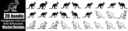 Kangaroo silhouette and line art vector illustration bundle 28.