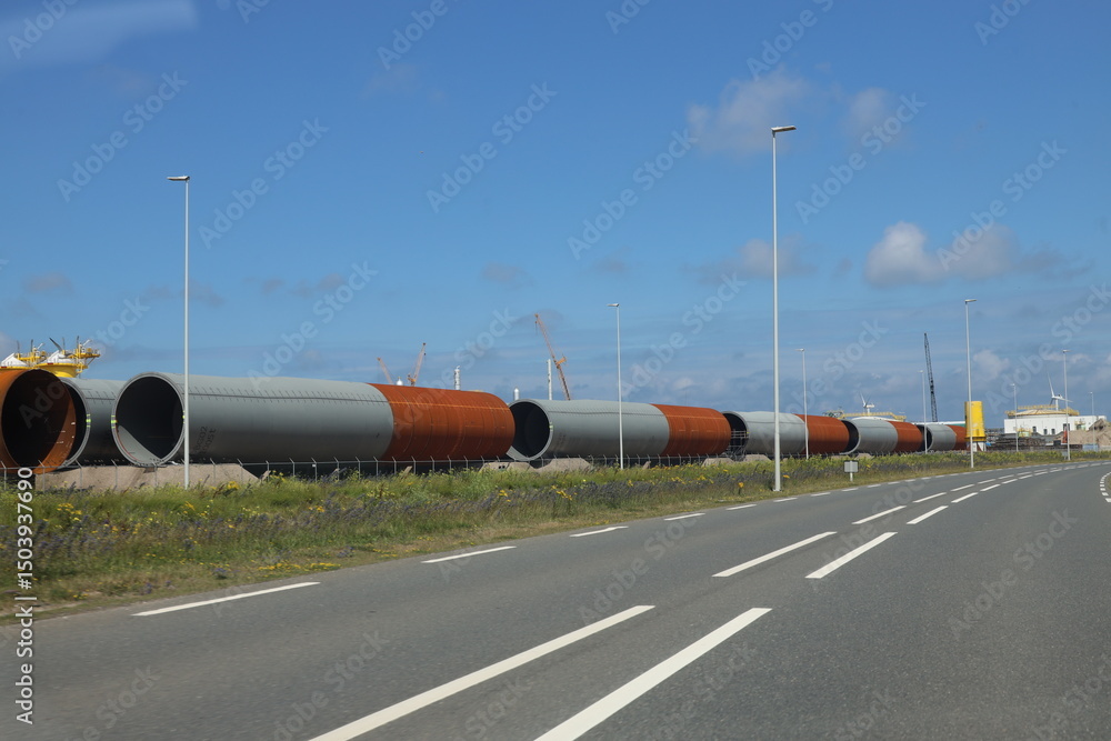 Fototapeta premium construction site for wind turbines on sea at the Maasvlakte