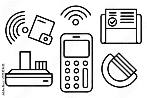 Line art of modern payment methods and digital transactions icons set