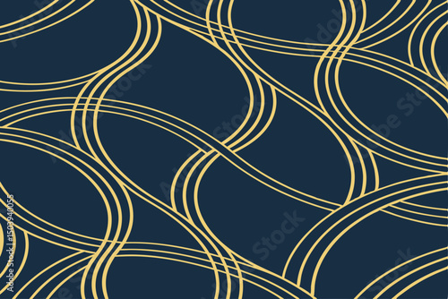 Seamless abstract pattern of intersecting curves on dark blue background