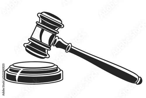 Vector illustration of a black and white gavel and sound block isolated