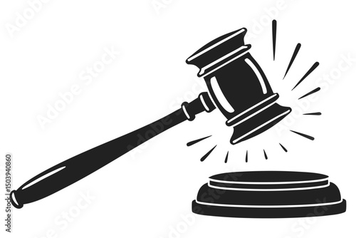 Vector illustration of gavel striking soundboard symbolizing justice law court order