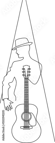 Silhouette musician acoustic guitar spotlight stage
