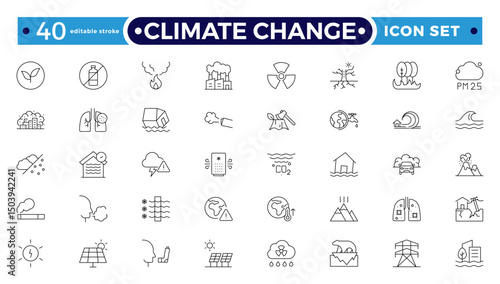 Climate Change Outline icon natural environment Carbon neutral and net zero concept greenhouse gas emissions Green energy, CO2 neutral, gas emissions, climate, ecology. Editable stroke outline icon.
