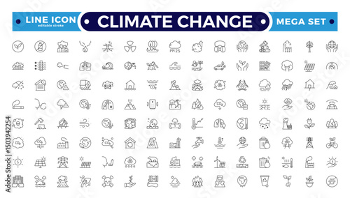 Climate Change Outline icon natural environment Carbon neutral and net zero concept greenhouse gas emissions Green energy, CO2 neutral, gas emissions, climate, ecology. Editable stroke outline icon.
