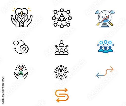Business Concepts & Emerging Trends Vector Icons - Strategy, Collaboration, Agility & Social Impact Set