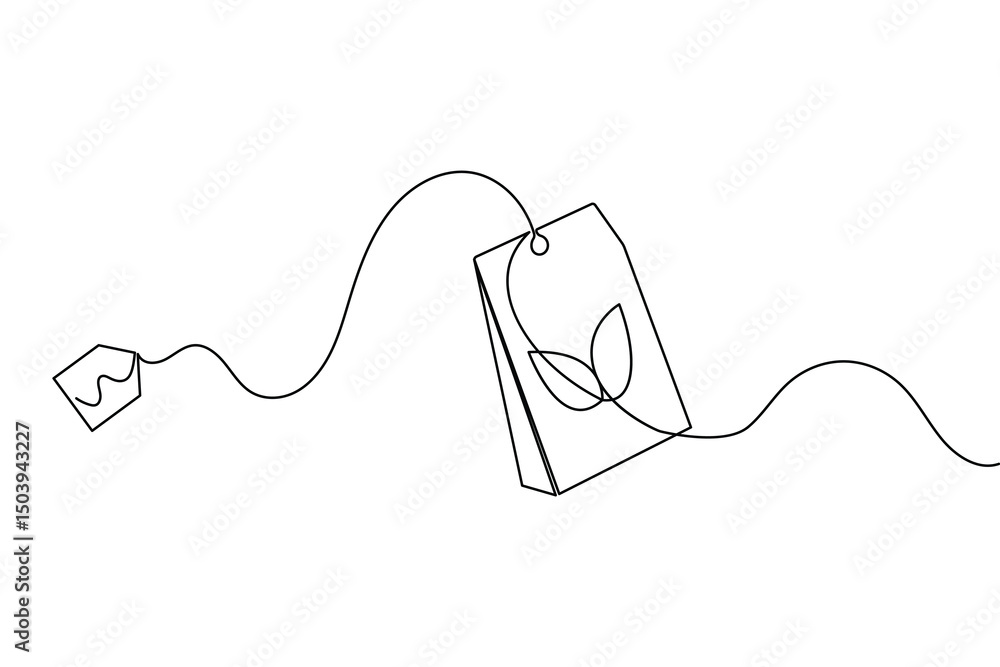 Obraz premium Tea bag continuous one line drawing and minimalist style isolate outline vector icon