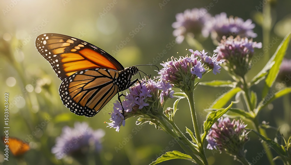 Naklejka premium Monarch Butterfly Feeding on Wildflower