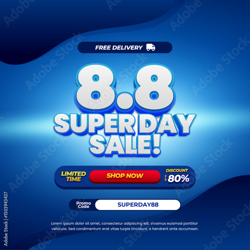 8.8 Super day Sale discount deals simple Dark Blue gradient Editable text effect Dynamic Background Promotion Marketing banner
