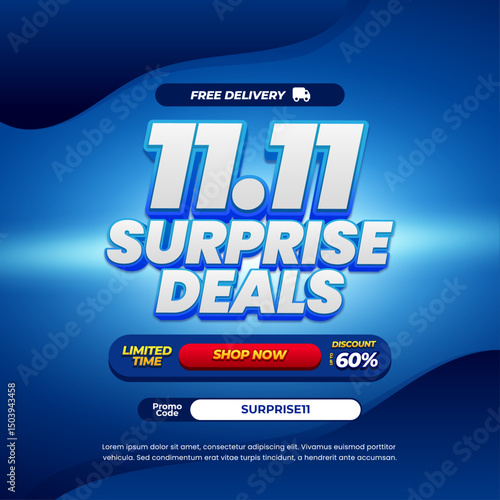 11.11 Surprise Sale discount deals simple Dark Blue gradient Editable text effect Dynamic Background Promotion Marketing banner