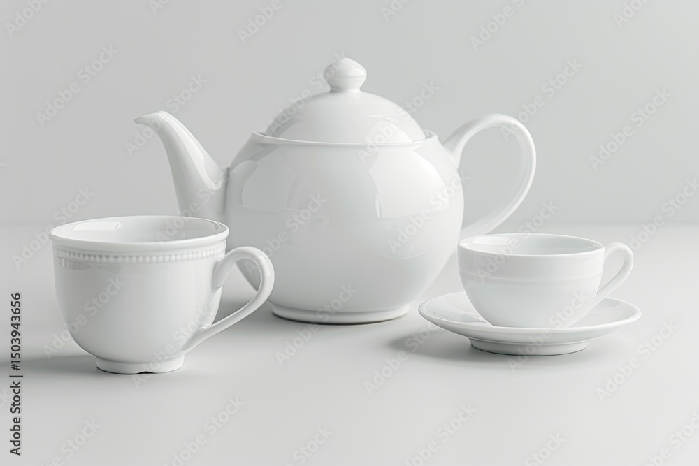 High Definition Picture of White Porcelain Tea Ware Set Details Isolate High Definition Picture of White Porcelain Tea Ware Set Details Isolate