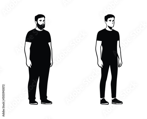 illustration overweight man standing set of drawings normal physique