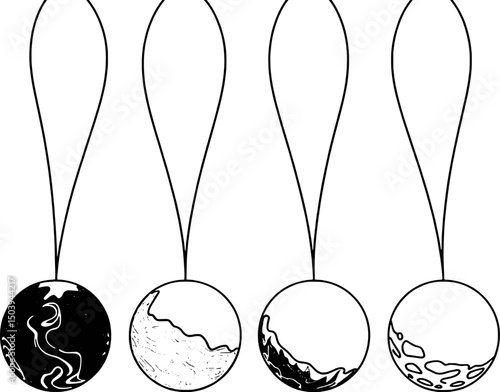Four orbs hanging abstract line art design