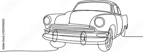 Classic car single line drawing vintage automobile illustration