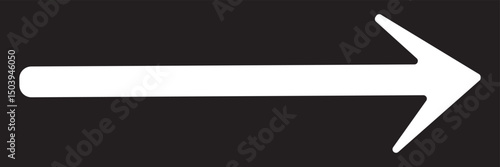 White horizontal straight arrow. Thin long arrow vector icon. Right thin line, white cursor. Straight thin line arrow isolated on black background.