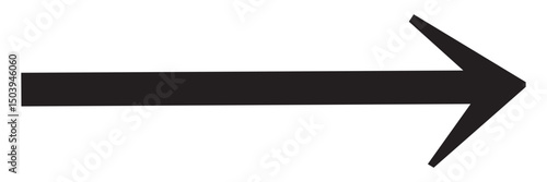 Black horizontal straight arrow. Thin long arrow vector icon. Right thin line, black cursor. Straight thin line arrow isolated on white background.