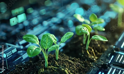 Young plants emerging from soil