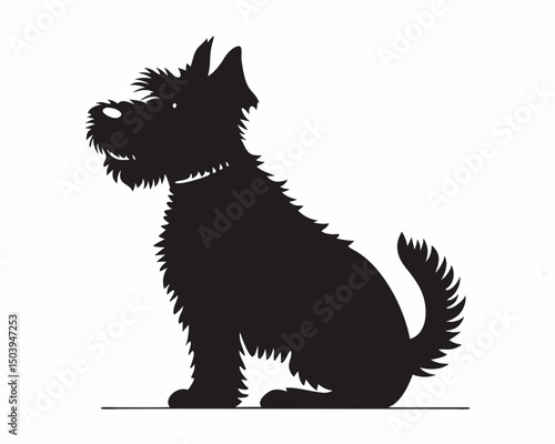 Silhouette of a scottish terrier sitting with its tail curled and a distinctive beard and whiskers look created with generated ai