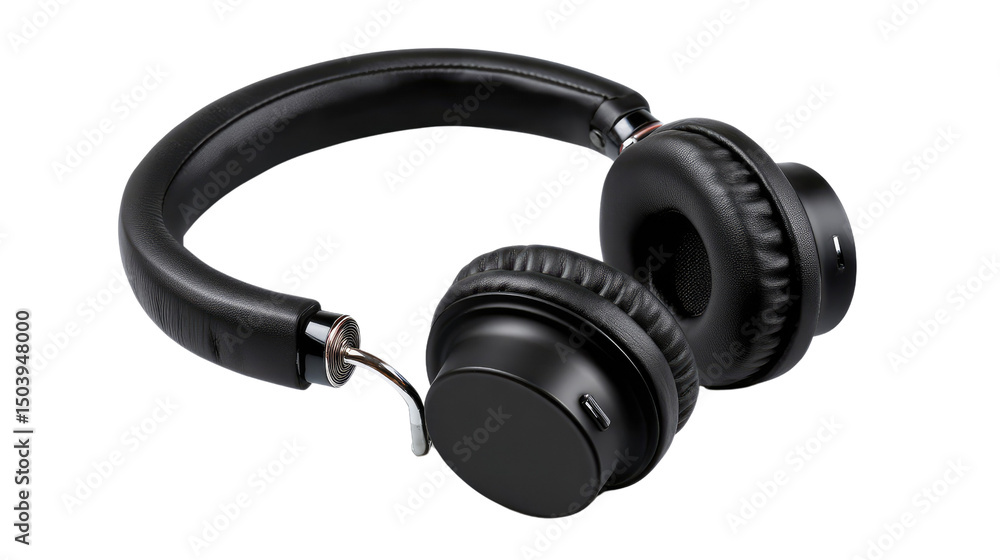 Stylish Black Wireless Headphones: A sleek pair of black wireless headphones rests against a white background, showcasing their modern design and premium quality. Stylish Black Wireless Headphones: A sleek pair of black wireless headphones rests against a white background, showcasing their modern design and premium quality.