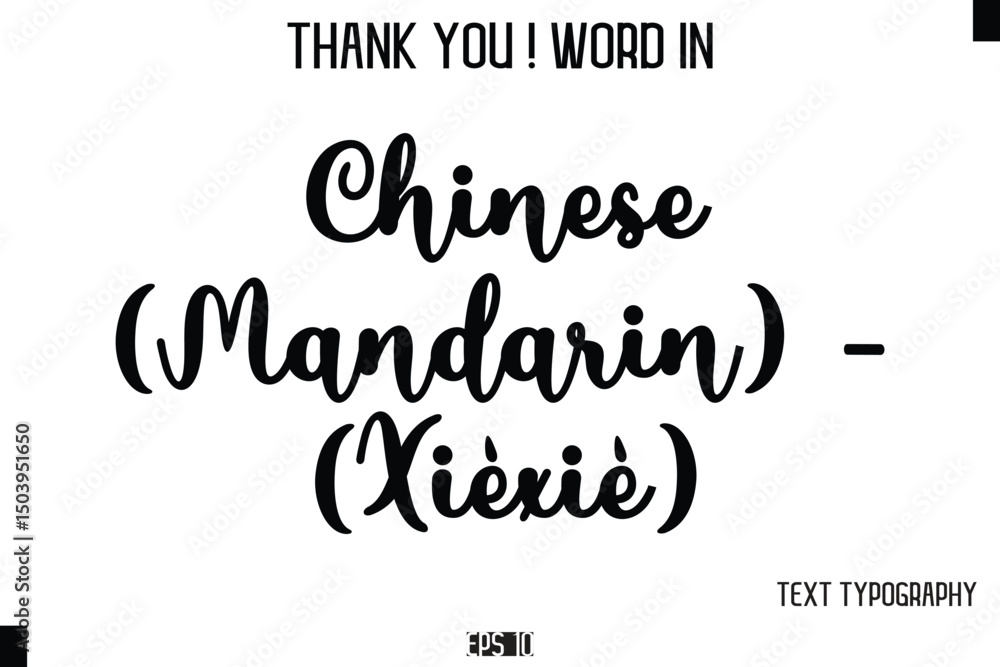 Obraz premium Chinese (Mandarin) - 谢谢 (Xièxiè) - Thank You ! Word Elegant Cursive Text Typography Phrase