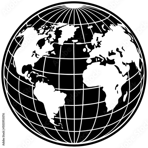 Black and white globe illustration world map
