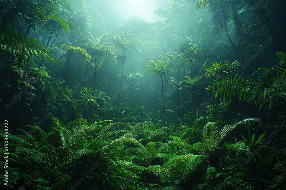 Obraz premium Exploring lush green forests tropical jungle nature photography misty environment serene viewpoint
