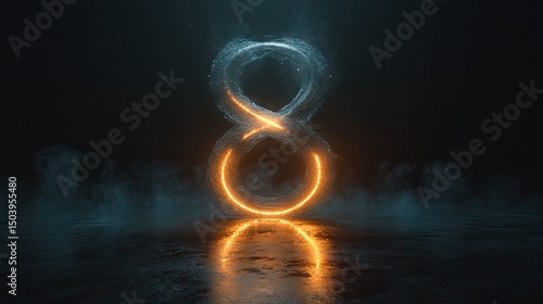 Glowing number eight design on dark background.