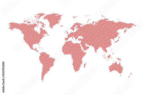 World map made from tiny red hearts, halftone heart and world map combination design