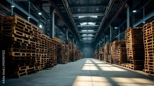 Wallpaper Mural A vast industrial warehouse, filled with stacks of wooden pallets, evokes a sense of industry and efficiency. Torontodigital.ca