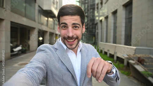 Businessman explaining to client via video call