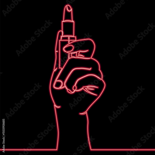 Hand Holding Open Red Lipstick icon neon glow vector illustration concept