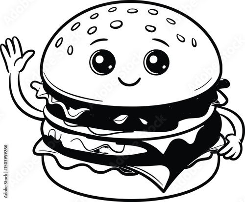 Happy hamburger waving hello cartoon food
