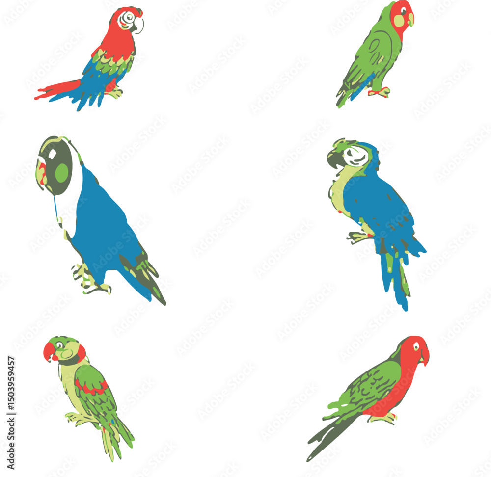 Obraz premium Set of vector colorful parrots