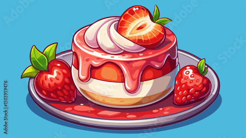 A creamy dessert topped with rich strawberry sauce evokes perfect summer enjoyment. This sweet treat, set on a transparent background, is ideal for vibrant, mouthwatering vector illustrations.