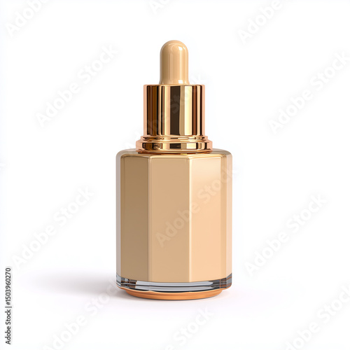 Elegant Gold and Beige Dropper Bottle Mockup for Skincare Product