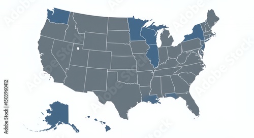 US States Map Highlighting Specific Regions
