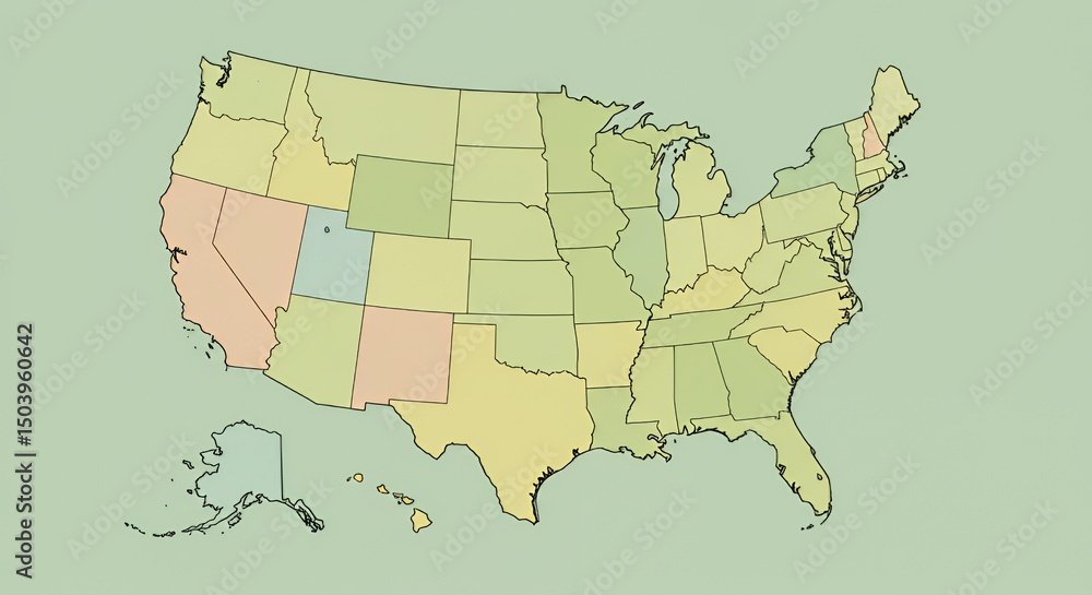 Obraz premium United States Map: Color-Coded States