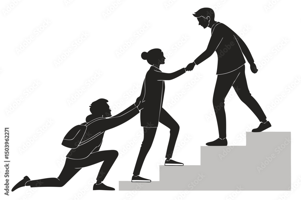 Fototapeta premium Teamwork and support guiding people upward towards success vector illustration