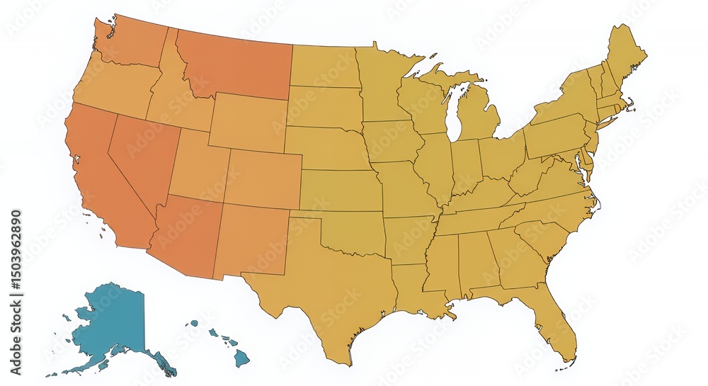 Obraz premium United States Map: Regional Color-Coded Data Visualization